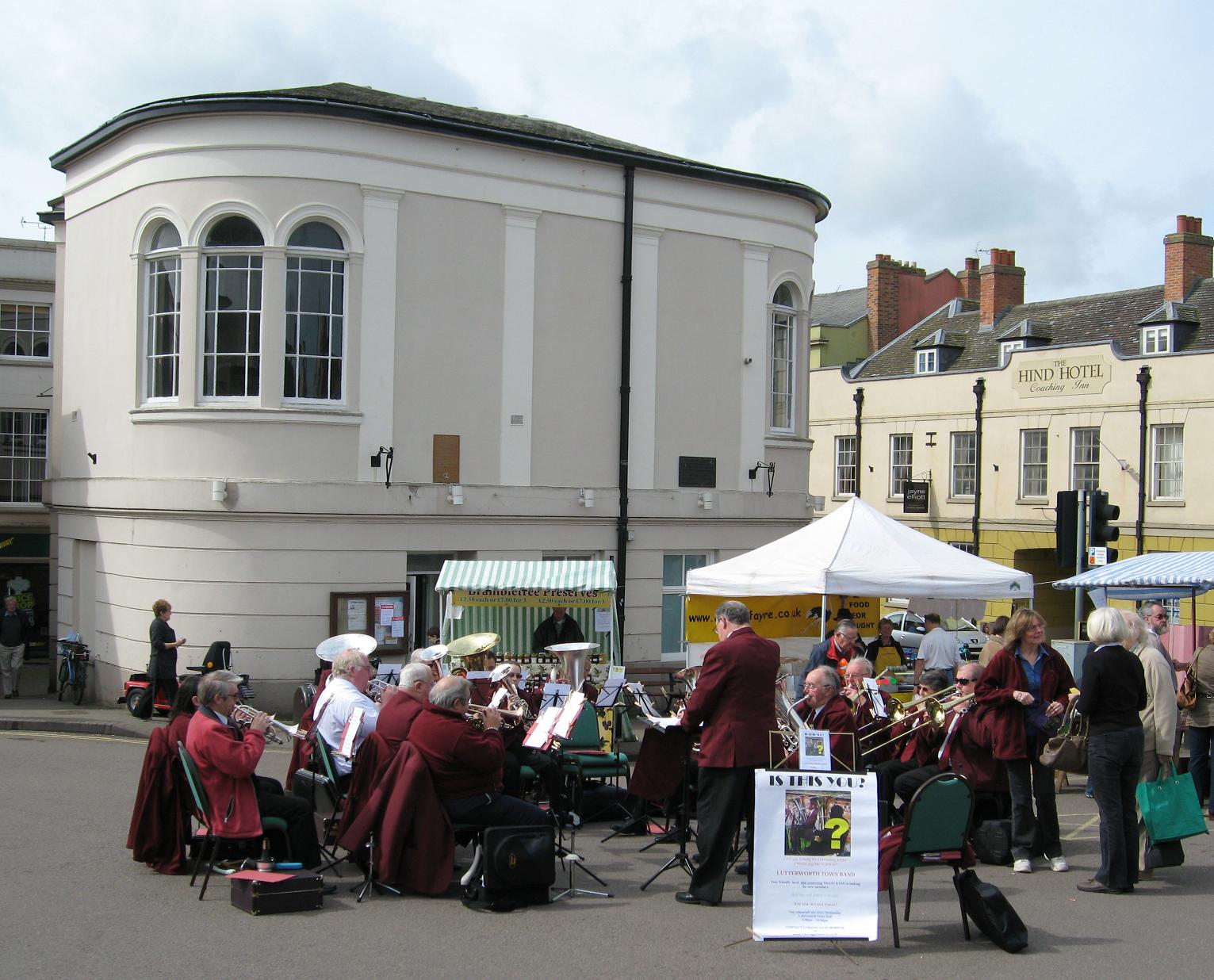 Band playing in the market square outside Lutterworth Town Hall
